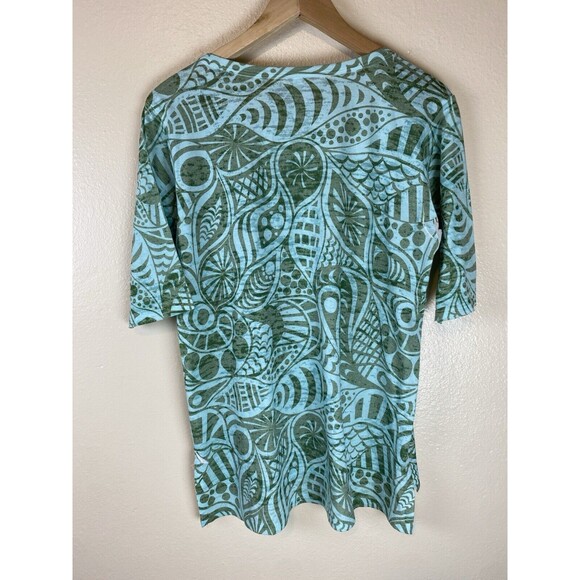 Whimsy Rose XL Top Blouse Blue Sublimation Burnout Sundance Abstract Boho - Picture 2 of 4